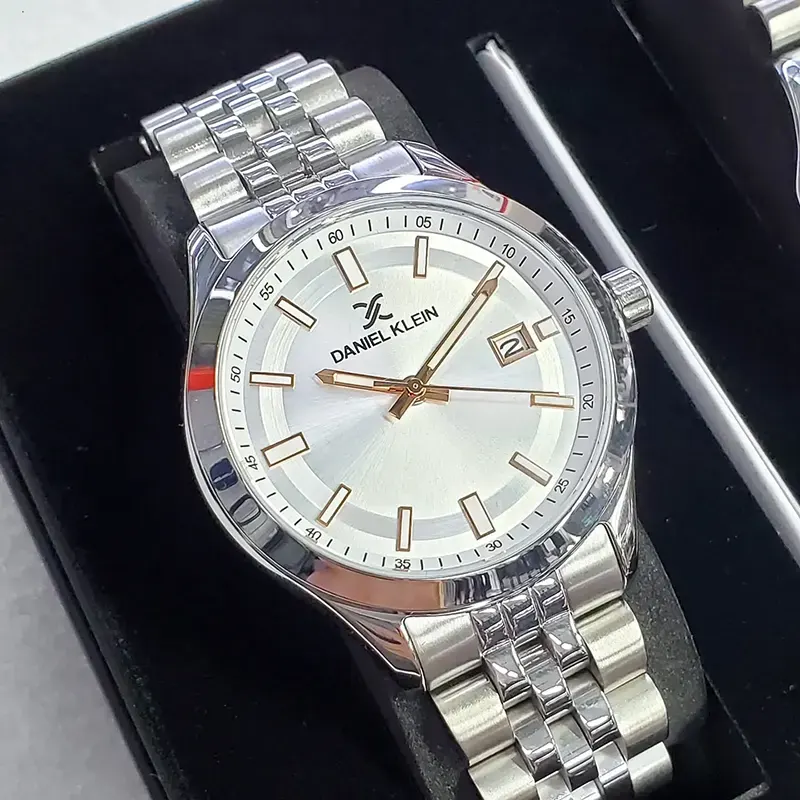 Daniel Klein Japan Quartz Silver Dial Silver-tone Couple Set- DK.1.13405-1